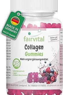 Жевательные конфеты Fairvital с коллагеном, 60 штук, 1000 мг на суточную дозу, с натрием и железом, высокая доза, без сахара, проверены на качество и содержат высокую дозу, произведено в Германии.