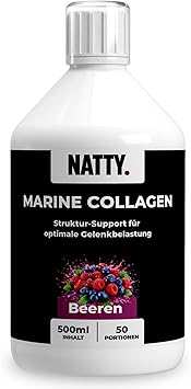 NATTY Kollagen Marine 500 мл - Wildbeere - 1500 DA Hochdosiertes Fischkollagen Hyaluronsäure Кремний Биотин Селен Коллаген Trinkampullen Flüssig Морские коллагеновые пептиды Тип 1 и 3 Витаминный комплекс