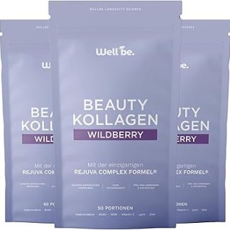 Коллагеновый порошок Wellbe со вкусом лесных ягод, высокая доза, с гидролизатом коллагена для максимальной биоактивности, биотин, цинк, витамин С, гиалуроновая кислота, пептидный порошок, произведено в Германии, 3 x 250 г