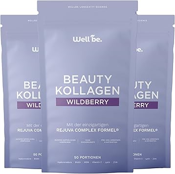 Коллагеновый порошок Wellbe со вкусом лесных ягод, высокая доза, с гидролизатом коллагена для максимальной биоактивности, биотин, цинк, витамин С, гиалуроновая кислота, пептидный порошок, произведено в Германии, 3 x 250 г