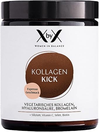 XbyX Collagen Kick Espresso 90 г | 45 порций | Вегетарианский коллагеновый порошок премиум-класса | Коллаген типов 1, 5 и 10 | Сделано в Германии