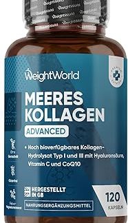 Капсулы WeightWorld Collagen Complex с гиалуроновой кислотой, витамином С, коэнзимом Q10 и цинком, 1200 мг, гидролизованный морской коллаген, 120 капсул, для кожи, волос, костей, суставов, лабораторно протестировано.