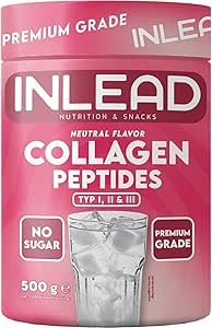INLEAD - Коллагеновые пептиды | Коллагеновый порошок для ежедневного приема в качестве добавки для кожи, суставов и соединительной ткани | Идеальная растворимость и натуральный вкус без ароматизаторов - 500 г (нейтральный вкус)