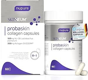 Капсулы Nupure® Probaskin Collagen Ovoderm® — инновационный комплекс 14-в-1 с запатентованными лактобактериями, необходимыми питательными веществами для кожи, включая Q10, биотин, витамины E, C, A, 60 капсул.