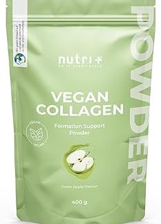 Nutri + Vegan Collagen Powder Formation Support - для образования коллагена - с гиалуроновой кислотой и витамином С для кожи, волос и ногтей - 400 г, зеленое яблоко