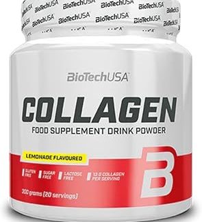 BioTechUSA Collagen | Комплекс гиалуроновой кислоты и коллагена | С добавлением витаминов С и Е | Для здоровья и питания кожи, 300 г, Лимонад