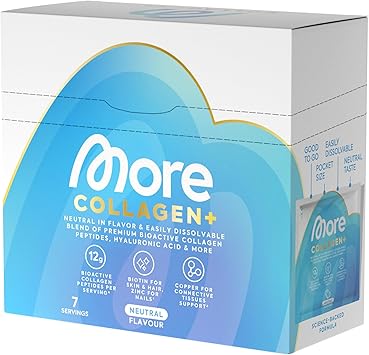 MORE Collagen+ Box, 7 x 15 г, нейтральный, с гидролизатом коллагена, гиалуроновой кислотой, витаминами, минералами и глицином, произведено в Германии.