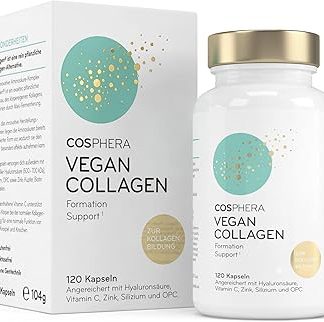 COSPHERA Collagen Formation Hyaluronic 120 капсул, веганский продукт, с витамином С, биотином, OPC, цинком и медью в высокой дозировке - коллаген для формирования коллагена в капсулах, 100% растительный.