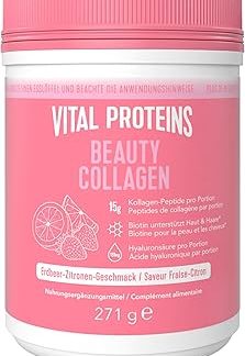 Vital Proteins Beauty Collagen 271 г - Коллагеновые пептиды с биотином для кожи и волос - Клубнично-лимонный вкус - Оптимальная растворимость - Гидролизованный коллаген типов 1 и 3
