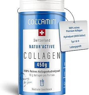 Коллагеновый порошок Natur'Active - 450 г | Чистый коллагеновый порошок - Сделано в Швейцарии | 100% гидролизат коллагена (говядина) без добавок и послевкусия | Высокодозированный коллагеновый порошок