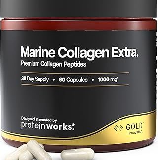 Морской коллаген Экстра - Инновация GOLD, коллаген на научной основе, пептиды коллагена типа 1, с витамином С, цинком и селеном, поддерживает здоровье кожи, волос и ногтей, 60 капсул | Protein Works