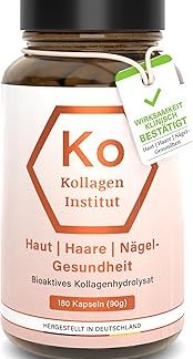 Коллагеновый порошок Kollagen Institut Beauty - 180 капсул, высокодозированные биоактивные коллагеновые пептиды для кожи, волос и ногтей, упаковка из 1 шт., высококачественный чистый коллагеновый порошок типов 1 и 3, уход за кожей и внутреннее сияние.