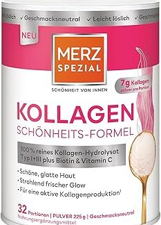 Порошок для лица Merz Spezial Collagen Beauty Formula 225 г - с коллагеном I и III типов, биотином и витамином С - для сияющей кожи и защиты клеток, без вкуса - для ежедневного ухода за кожей.