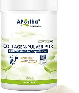 APOrtha FORTIGEL Чистый коллагеновый порошок - 300 г порошка, инновационные биоактивные коллагеновые пептиды для костей и хрящей, 300 г порошка на 2 месяца, без глютена, без аллергенов, без лактозы, без сахара