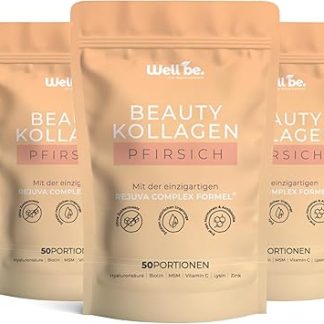 Коллагеновый порошок Wellbe персиковый - высокая доза с максимальным содержанием биоактивного гидролизата коллагена, биотином, цинком, витамином С и гиалуроновой кислотой - коллагеновый порошок - пептиды коллагена. Произведено в Германии. 3 x 250 г
