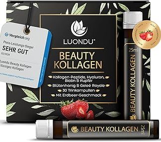 Антивозрастные ампулы Luondu Beauty с коллагеном и гиалуроновой кислотой (30-90 ампул по 2500 мг высококачественного жидкого коллагена), биотином, медью, витамином С, цветочным медом и маточным молочком.