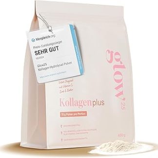 Glow25 Collagen Plus Powder [450 г] - Гидролизат коллагена с витамином С, цинком и биотином - Пептиды типа 1 и 3 - Хорошая растворимость - Нейтральный