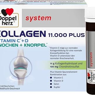 Doppelherz System Collagen 11,000 Plus – с питательными веществами, способствующими здоровью опорно-двигательного аппарата и защите клеток – 30 бутылочек для питья