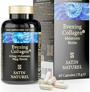 Капсулы Satin Naturel с мелатонином и гиалуроновой кислотой и коллагеном — высокая доза: 0,5 мг мелатонина, 580 мг морского коллагена, магний, хлорелла и биотин — 60 косметических капсул — без добавок.