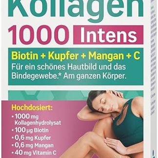tetesept Collagen 1000 Intens - 3 x 30 таблеток - Биологически активная добавка с коллагеном, витамином С, биотином, медью и марганцем - Для соединительной ткани и красивого цвета лица