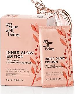 Позаботьтесь о своем здоровье с BIOGENA - Collagen Beauty Edition - с биотином и цинком для подтяжки кожи и защиты клеток - 7 пакетиков для питья со вкусом гибискуса, папайи и лайма.