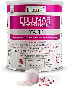 DRASANVI COLLMAR BEAUTY Коллаген, гиалуроновая кислота, гидролизованный морской коллаген с натуральным витамином С и биотином, Chönheitskollagen для красивой и увлажненной кожи, гранатовый вкус, 300 г