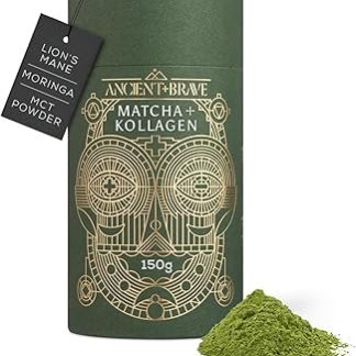 Ancient + Brave Matcha + Collagen 150 г - Коллагеновый пептидный порошок с органическим чаем матча, церемониального качества, с маслом MCT, корицей и грибом Львиная грива - Коллагеновый порошок