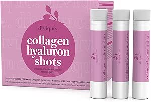 Ампулы для питья Divique Collagen с гиалуроновой кислотой (упаковка из 30 шт.) - 4000 мг коллагена + 100 мг гиалуроновой кислоты - с витамином С, биотином, цинком, медью, селеном - подслащены цветочным медом и стевией - клубничный вкус