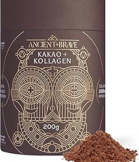 Ancient + Brave Cocoa + Collagen 250 г, сырое какао и коллаген крупного рогатого скота из ЕС, органическое какао с ашвагандой, кето-диета