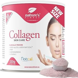 Nature's Finest Collagen SkinCare - Морской коллагеновый порошок в высокой дозировке (5000 мг) с витамином С - Поддерживает здоровье волос, ногтей и кожи - Порция 10 г - Клубничный вкус