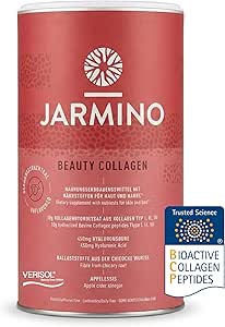 JARMINO Коллагеновые пептиды с гиалуроновой кислотой, коллагеновый порошок с витамином С, биотином и цинком, 450 г, 30 порций, для сияющей кожи, здоровых волос и крепких ногтей.