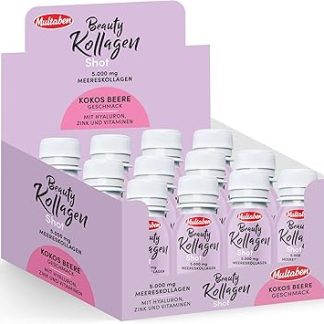 Multaben Beauty Collagen Shot Coconut Berry (12 x 60 мл) - напиток для красоты с морским коллагеном, цинком, витаминами A, C, ниацином и биотином для кожи, волос и ногтей.