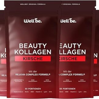 Коллагеновый порошок Wellbe Cherry - высокая доза с максимальным содержанием биоактивного гидролизата коллагена, биотином, цинком, витамином С и гиалуроновой кислотой - коллагеновый порошок - пептиды коллагена. Произведено в Германии. 6 x 250 г