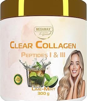 MEGAMAX Clear Collagen Peptides 300 г Лайм - Мята - 25 г протеина (3 порции) - Прозрачный коллагеновый порошок, прозрачный, как Isoclear