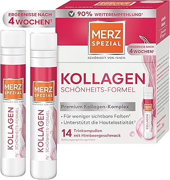 Ампулы для питья Merz Spezial Collagen Beauty Formula - высококачественные ампулы для красоты с комплексом коллагена премиум-класса, биотином, ниацином, цинком, витаминами С и Е - 14 x 25 мл