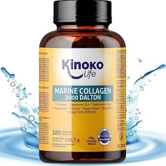 Капсулы Kinoko Life Sea Collagen с гиалуроновой кислотой, Q10, витамином C, куркумой и магнием, 180 капсул, высокая дозировка и без добавок.
