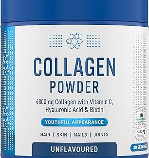 Порошок коллагена Applied Nutrition - 5000 мг гидролизованных пептидов коллагена крупного рогатого скота - высокая доза коллагена с витамином С, гиалуроновой кислотой и биотином (30 порций)