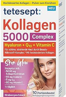 tetesept Kollagen 5000 Complex Hochwertiger Beauty Kollagen-Komplex с гидролизатом коллагена, гиалуроновой кислотой, Q10 и витамином С - для маленьких детей, для взрослых - 1 x 10 порций