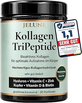 Высококачественный коллагеновый порошок Tripeptide 500 Дальтон — для высокой усвояемости в организме — биоактивные коллагеновые пептиды от коров, питающихся травой — с гиалуроновой кислотой, витамином С, цинком, медью, биотином и витамином D3 — 30 порций