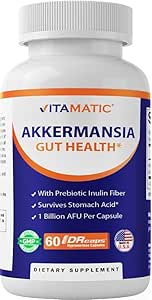 Akkermansia Muciniphila Supplement Next-Generation Lactic Acid Bacteria 60 Capsules (Approx. 2 Months Supply) 1 Billion AFU Akkermansia Muciniphila VITAMATIC 60 Caps (Includes Japanese Guide