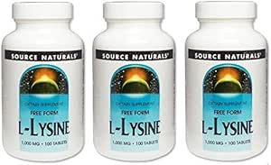 Set of 3 L-Lysine 1000 mg 100 Tablets 1 Bottle Freeform Amino Acid