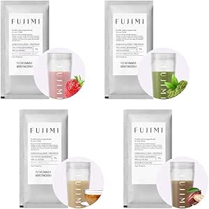 Fujimi Protein, Assorted 4 Types (Strawberry/Matcha/Milk/Cocoao), Sample Set, Whey Protein, Soy Protein, Individual Packaging, 1.1 oz (30 g) x 4 Bags