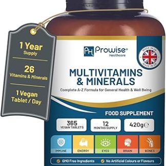 A-Z Multivitamin and Minerals I 365 Vegan Tablets (1 Year Supply I 26 Essential Active Vitamins, Minerals, Trace Nutrients Made in the UK by Prowise Healthcare