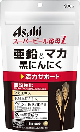 【 Asahi 】 Beer Yeast Super Z Zinc & Maca Black Garlic 900 Tablets 60-Day Supply Zinc 11mg Maca Extract Powder 150mg Supplement Pouch Produced in a Domestic Factory