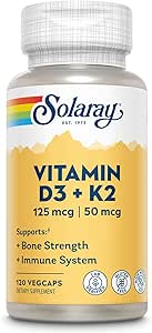 Solaray Vitamin D3 + K2 | D & K Vitamins for Calcium 120 Count