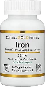 California Gold Nutrition, Ferrochel Iron (Bisglinate), 36 mg, 90 Vegetable Capsules