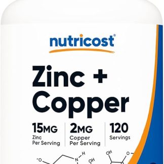 Nutricost Zinc + Copper Capsules (120 Servings) (15MG Zinc + 2MG Copper/Serving) - Non-GMO, Vegetarian