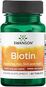 Swanson Biotin 10,000 mcg (10 mg) Time Release x 60 Tablets (2 Month Supply)