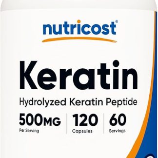 Nutricost Hydrolyzed Keratin Peptide 500mg - 120 Capsules (60 Servings) - Non-GMO and Gluten Free