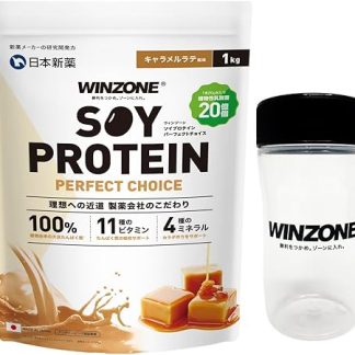 Winzone Soy Protein, First Soy Protein, Winner of Superior Taste Award, 2.2 lbs (1 kg) (Includes Shaker), Caramel Latte Flavor, Made in Japan, 11 Vitamins, 4 Types of Minerals, Easy to Dissolve